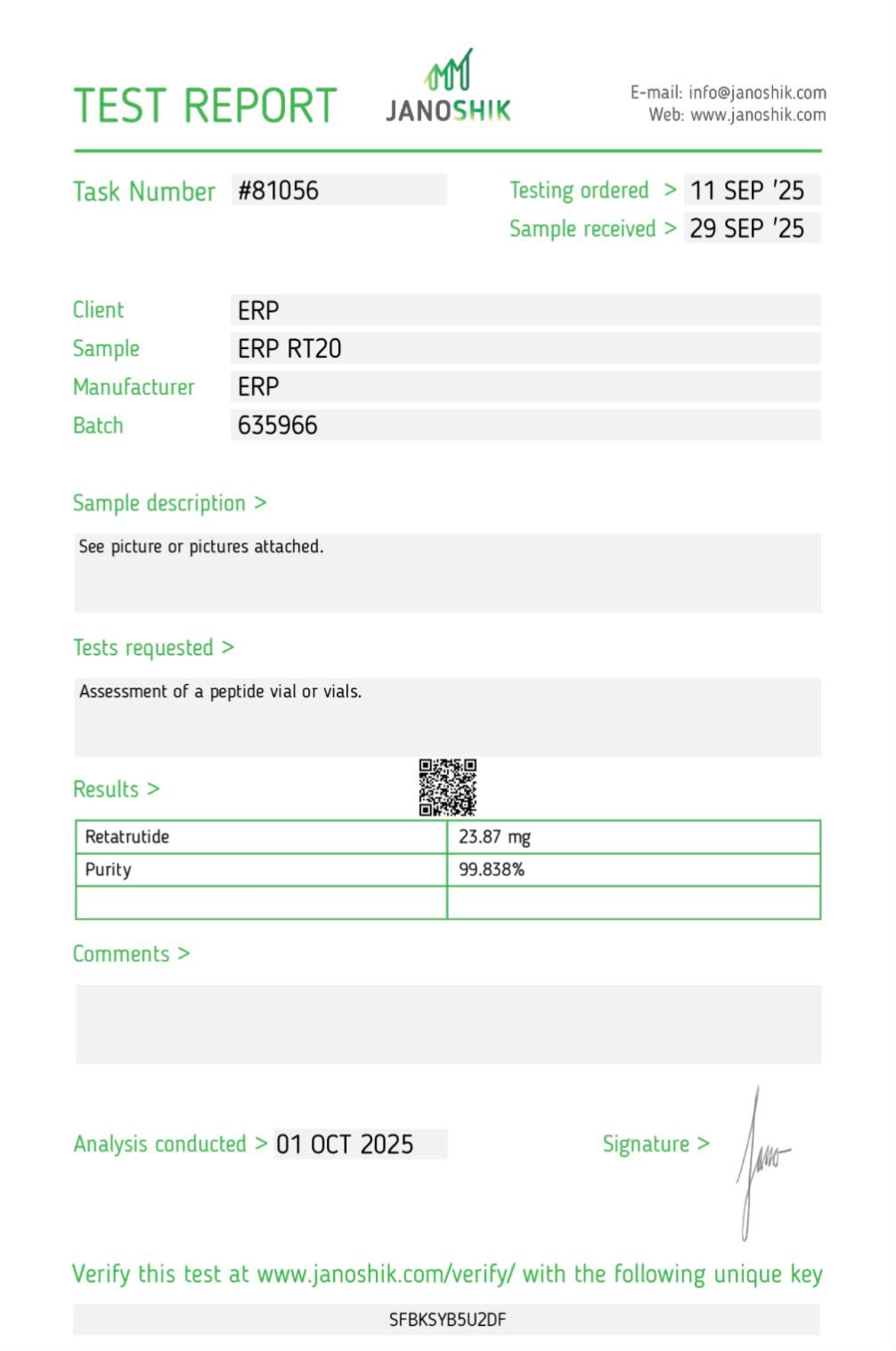Lab report for GLP-3RT (20mg)