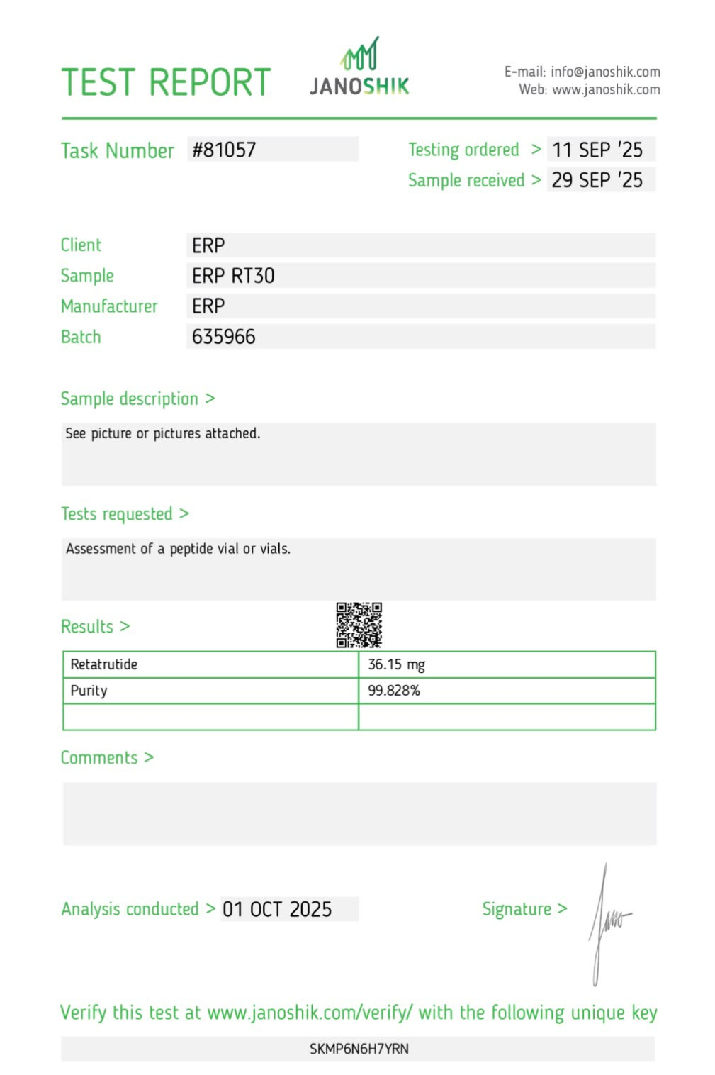 Lab report for GLP-3RT (30mg batch)