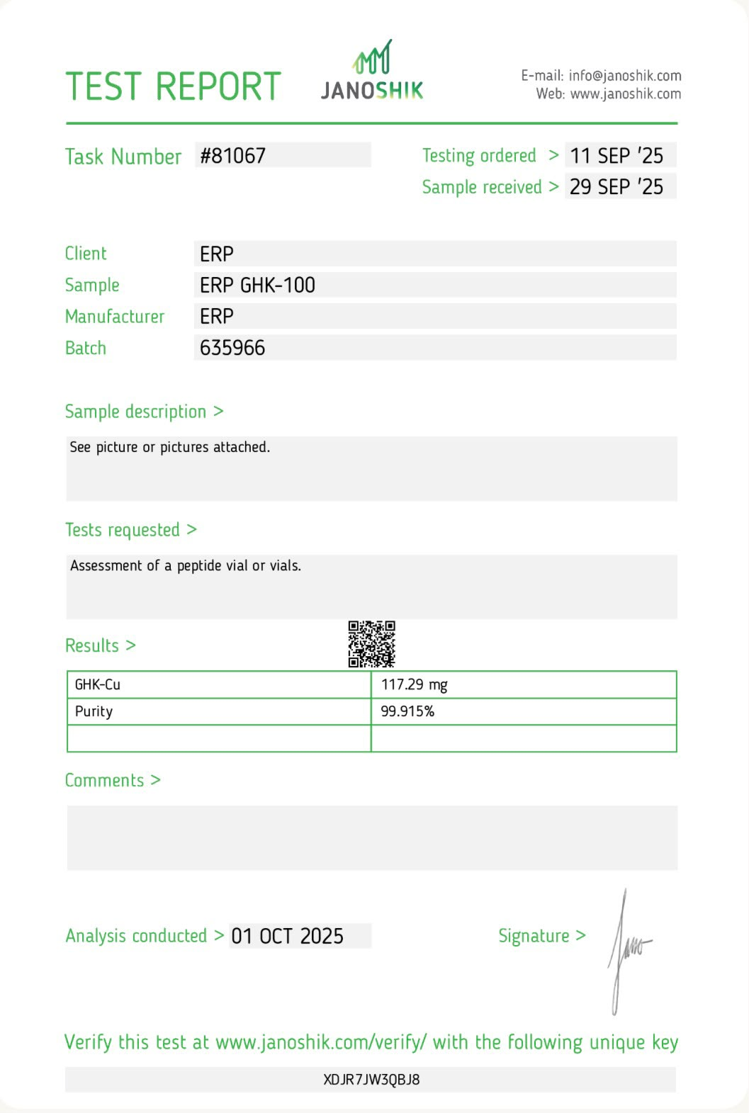Lab report for GHK-Cu (50mg)